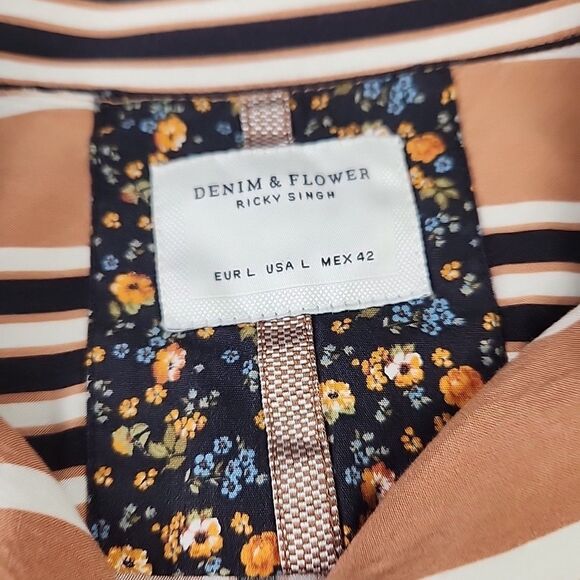 Denim & Flower Rickey Singh Large Shirt Mens Retro Stripe Short Sleeve Button - Picture 2 of 8